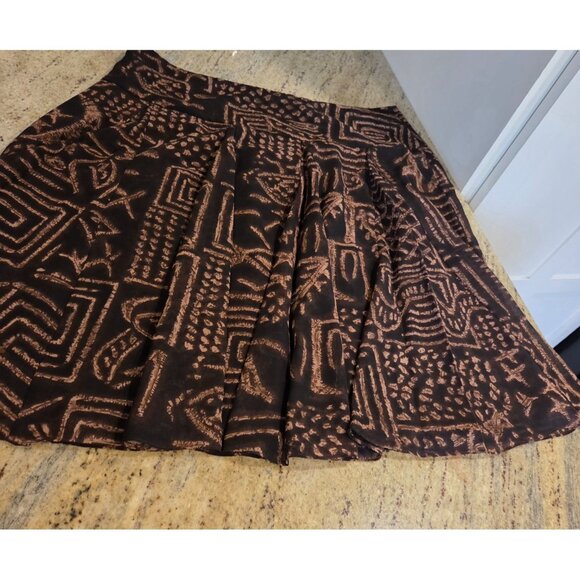 Woman's Brown Print Full Skirt Chaps Size 12 Ethnic Boho Geometric Hieroglyphic - Picture 5 of 11